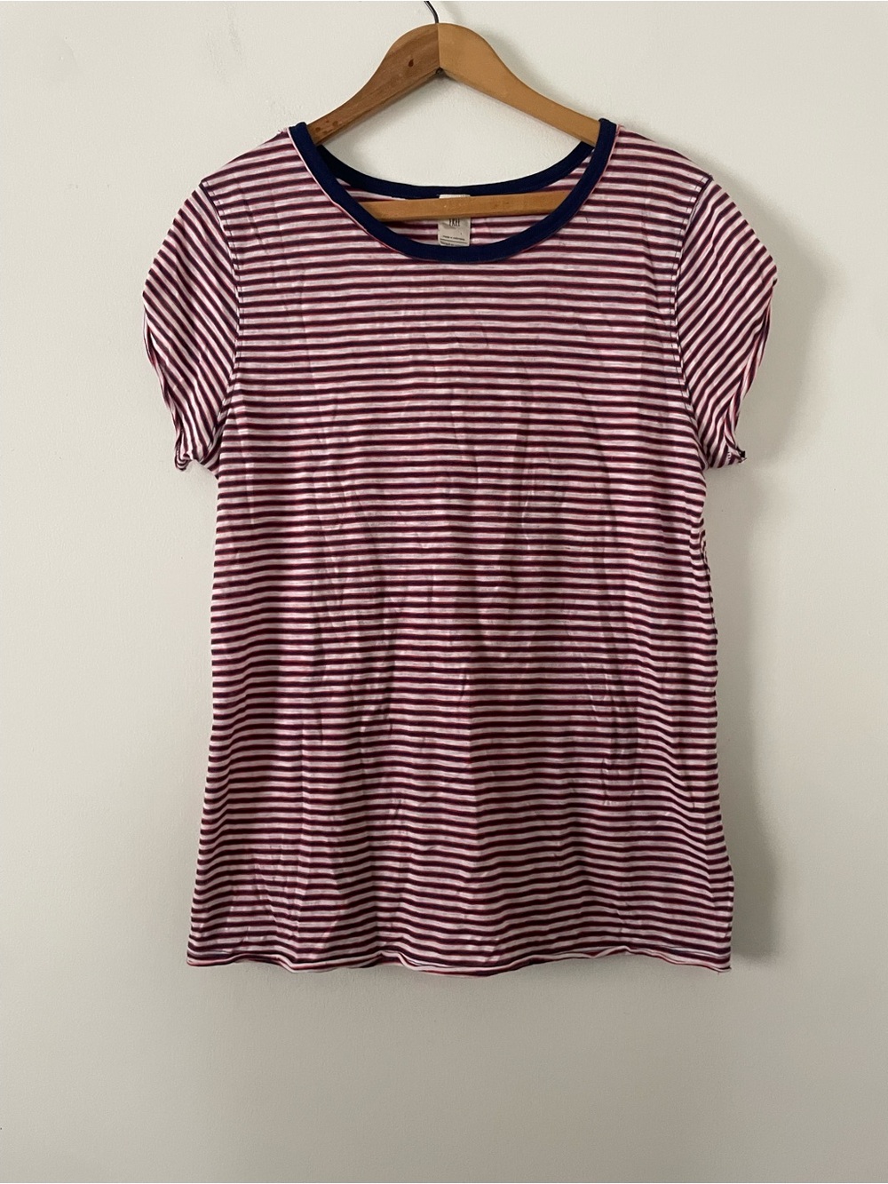 Free People Red White Blue Short Sleeve Striped Lightweight Top Size Large